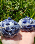 Sodalite Gemstone Happy Pumpkin Totem Jack-o-Lantern Carving - Large - Happy Mottled Pumpkins