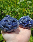 Sodalite Gemstone Happy Pumpkin Totem Jack-o-Lantern Carving - Large - Halloween Gemstone Decor