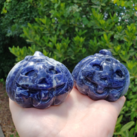 Sodalite Gemstone Happy Pumpkin Totem Jack-o-Lantern Carving - Large - Deep Blue