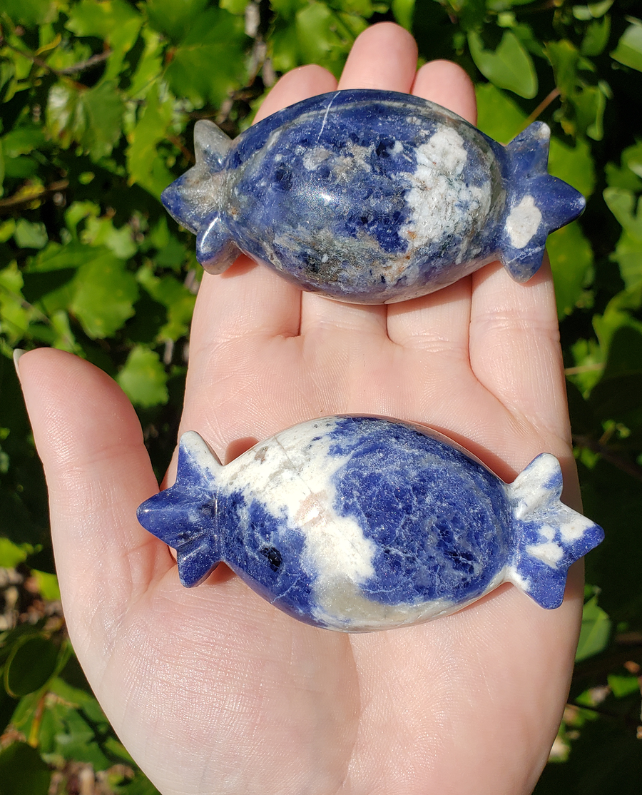 Sodalite Natural Gemstone Holiday Sweetie Candy Carving - Outdoor Light