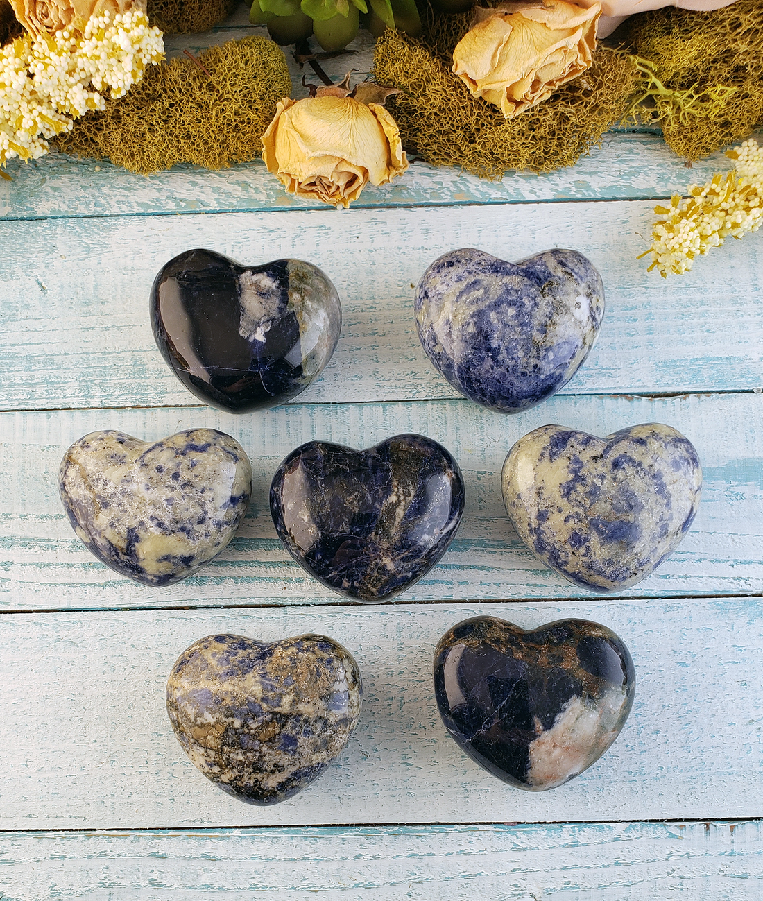Sodalite Natural Gemstone Puffy Heart Carving - Showing Color Variations