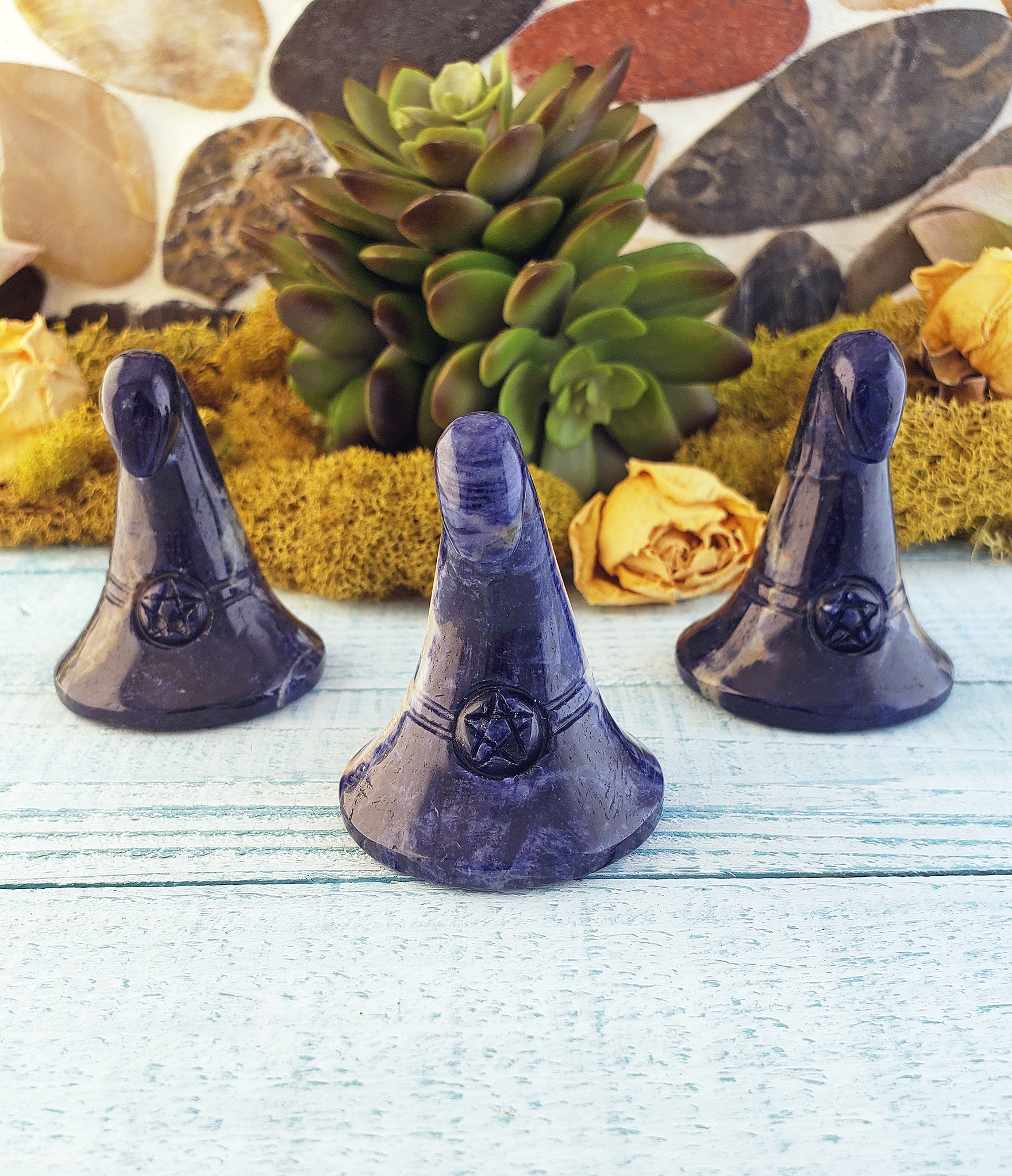 Sodalite Gemstone Witch&#39;s Hat Carving