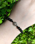 Adjustable Lava Rock Natural Gemstone Bead Bracelet with Sterling Silver Tree of Life Charm