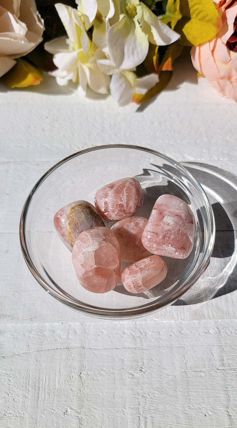 bowl with tumbled rose calcite