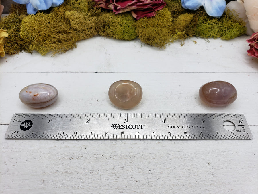 snakeskin agate stones measured on ruler
