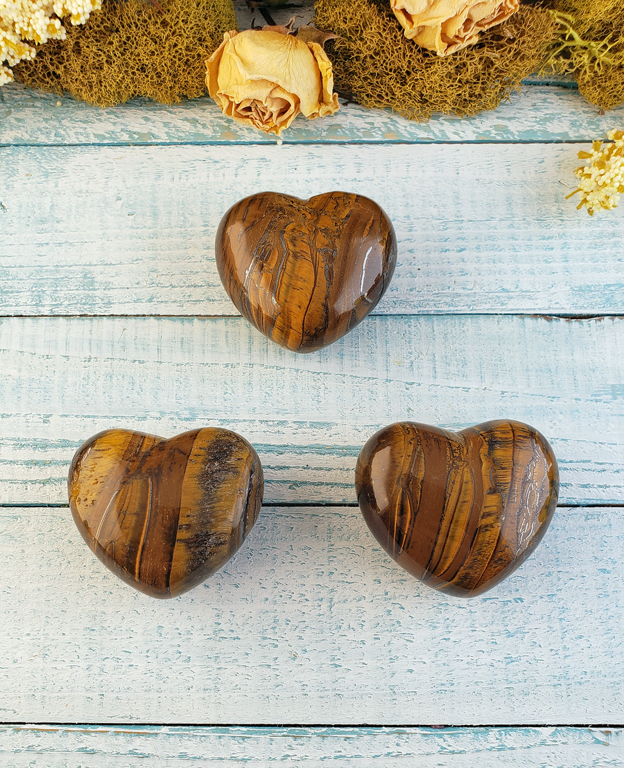 Tiger Eye Natural Gemstone Puffy Heart Carving - 40 - 45mm