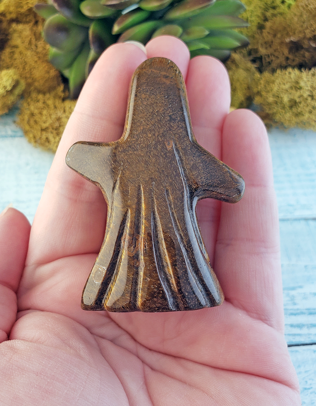 Tiger Eye Natural Gemstone Spooky Spirit Wailing Ghost Carving - Back of Ghost