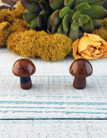 Brown Tiger Jasper Gemstone Toadstool Mushroom Carving - Mini Shroom!
