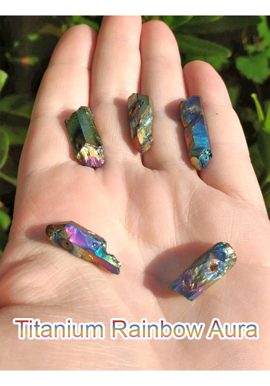Titanium Rainbow Aura Quartz Point or Piece- DRILLED - 0.5" - 1"