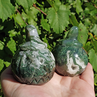 Tree Agate Gemstone Spooky Pumpkin Totem Jack-o-Lantern Carving - Natural Druzy Pocket