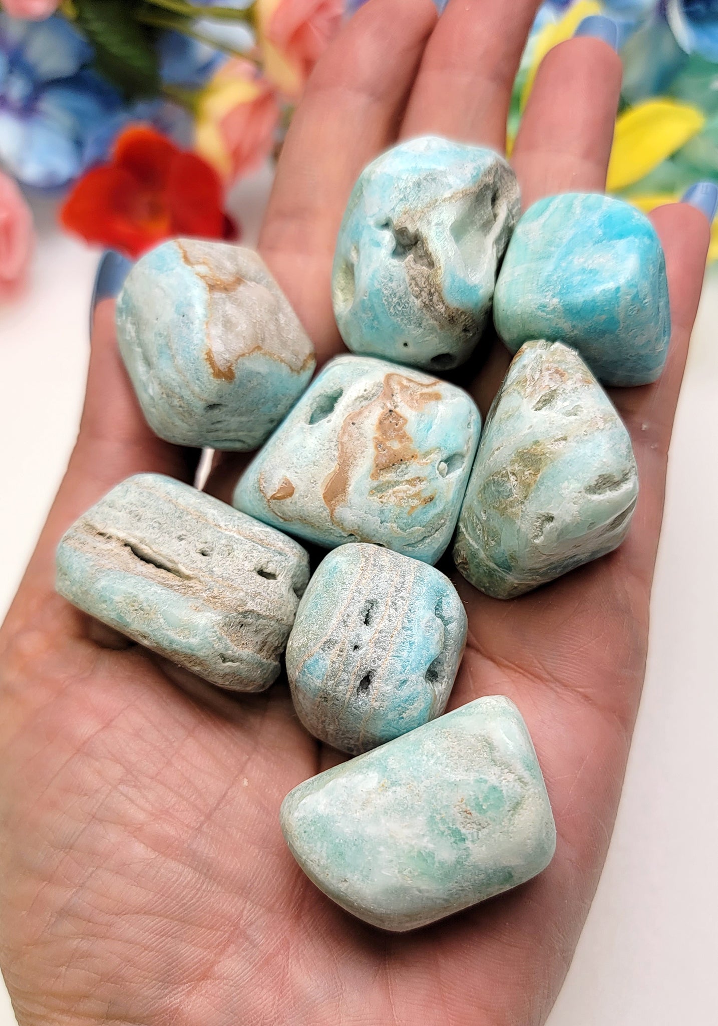 Blue Aragonite Natural Tumbled Gemstone - Natural Texture One Stone