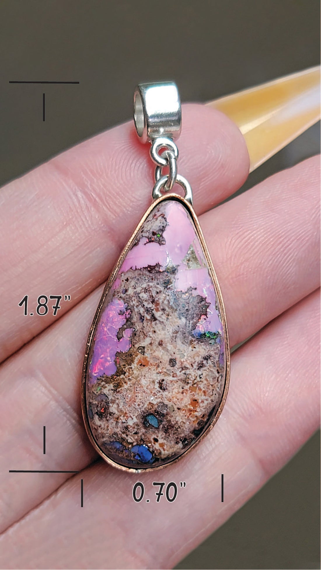 Natural Cantera Mexican Pink Purple Opal Sterling Silver & Copper Pendant - AAA Grade Opal