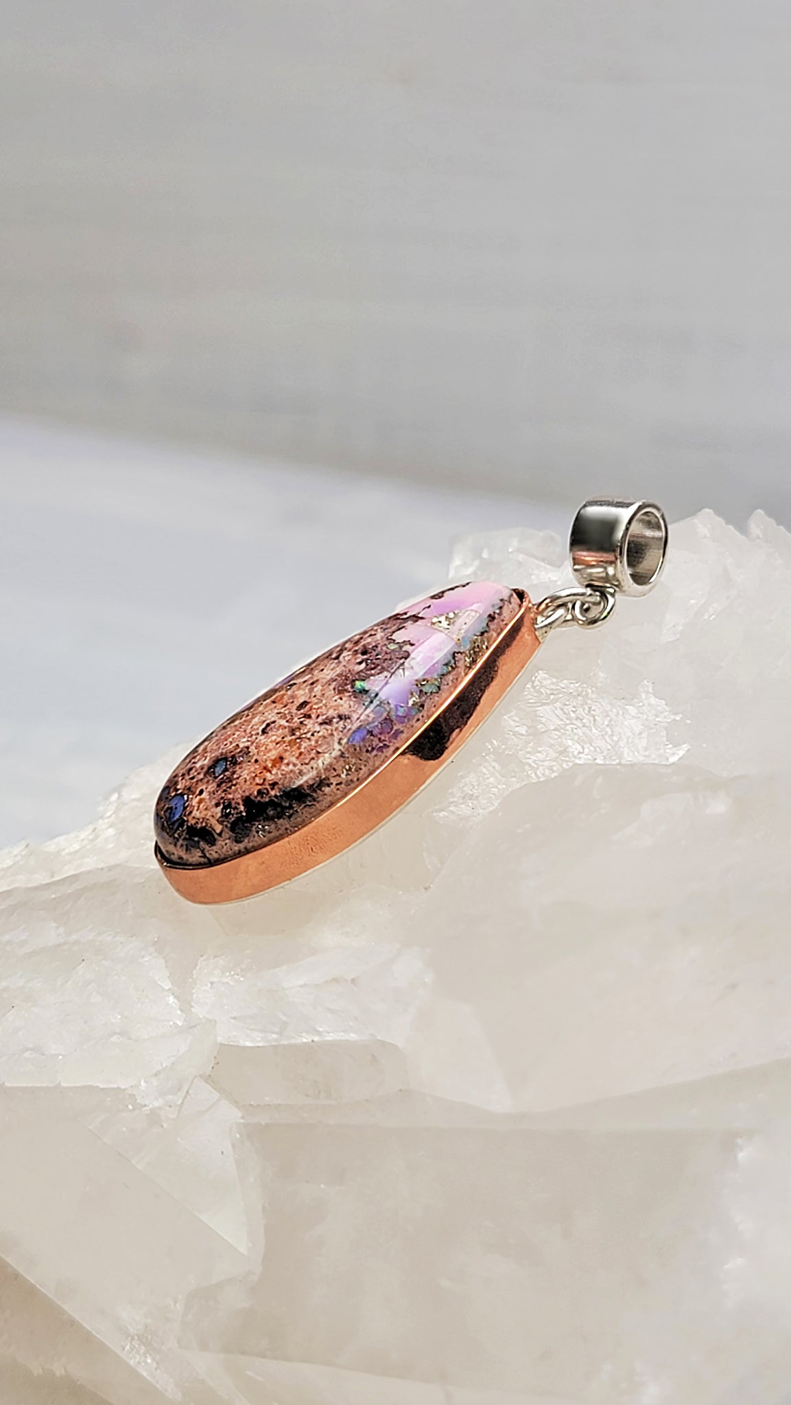 Natural Cantera Mexican Pink Purple Opal Sterling Silver &amp; Copper Pendant - AAA Grade Opal