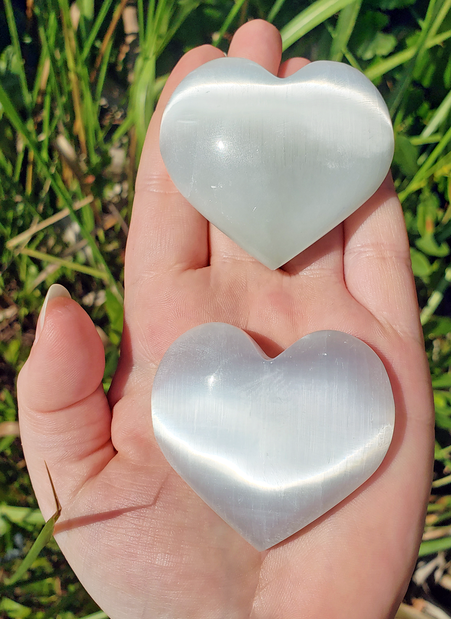 White Selenite Natural Gemstone Heart Carving - 45 - 55mm