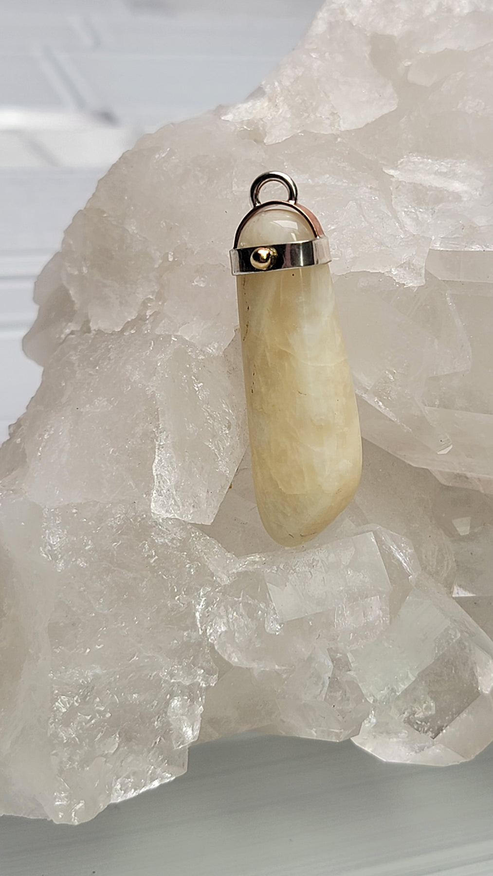 White Moonstone Sterling Silver, Copper, and 10k Pendant