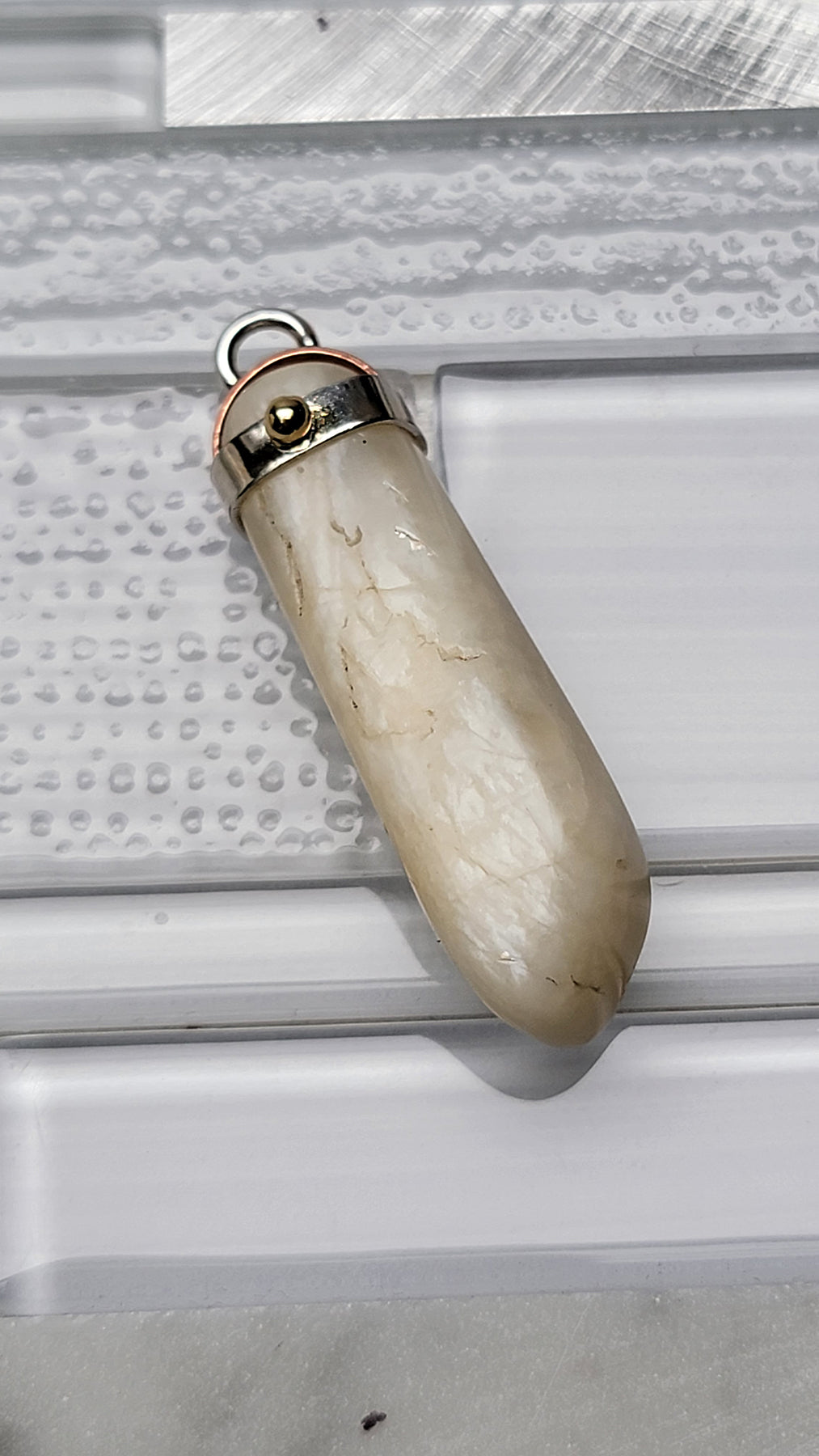 White Moonstone Sterling Silver, Copper, and 10k Pendant