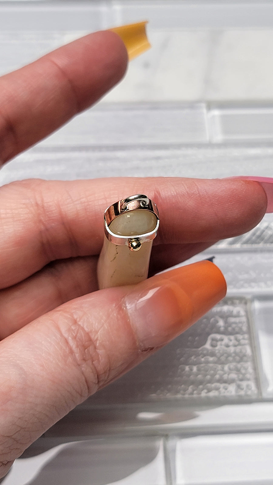 White Moonstone Sterling Silver, Copper, and 10k Pendant