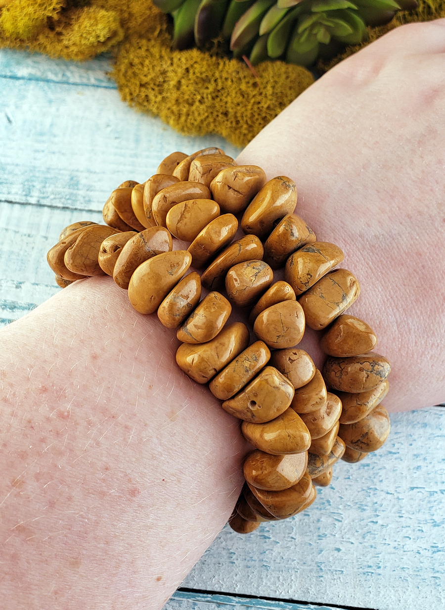 Yellow Sand Jasper Gemstone Nugget Polished Bracelet