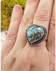 Abalone Paua Shell Gemstone Sterling Silver Heart Ring - Oceania