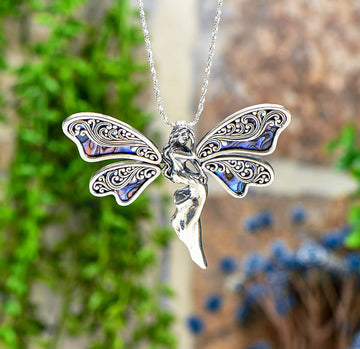Abalone Paua Shell Sterling Silver Fairy Pendant - Mariposa