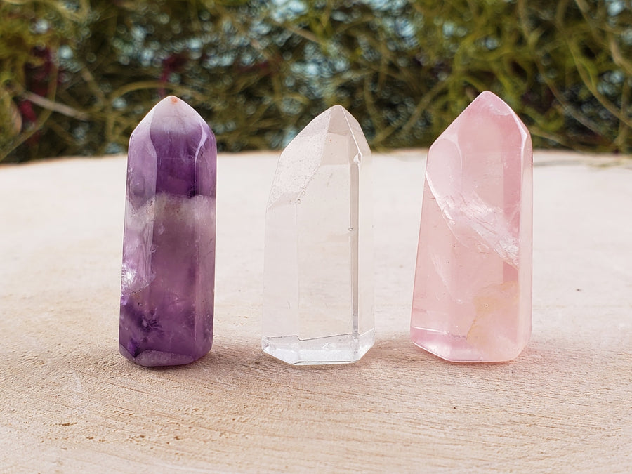 Amethyst, Quartz, Citrine, or Rose Quartz Mini Gemstone Tower | Crystal Gemstone Shop.