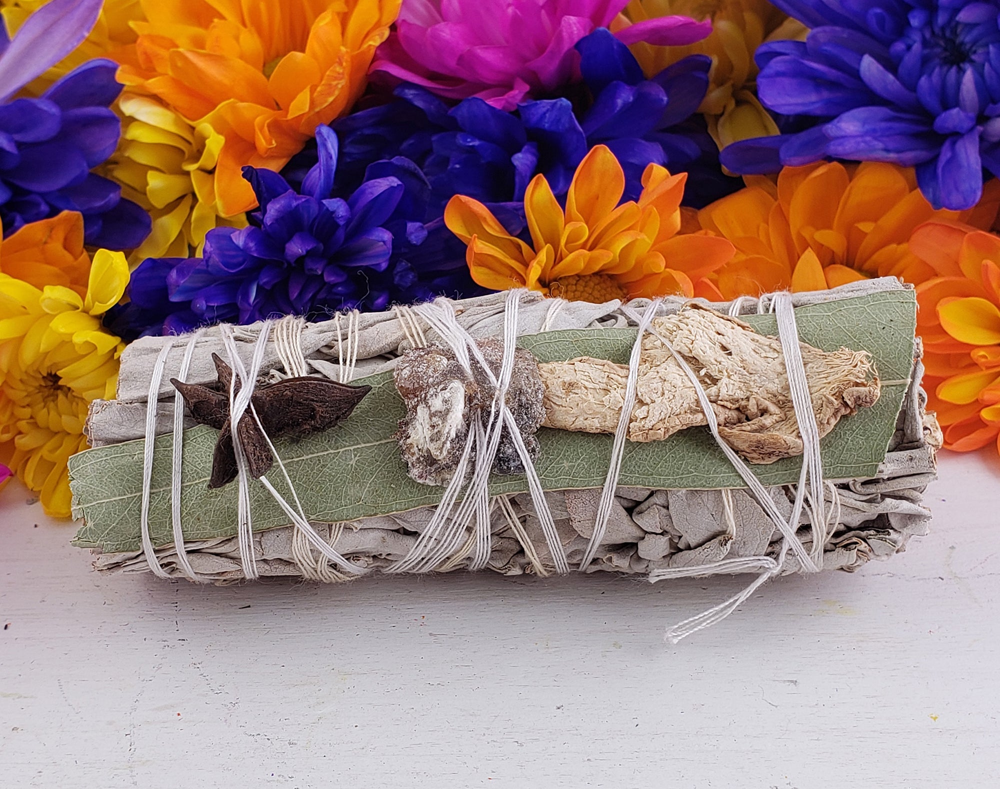 White Sage Smudge Stick with Star Anise, Copal Resin &amp; Ginger