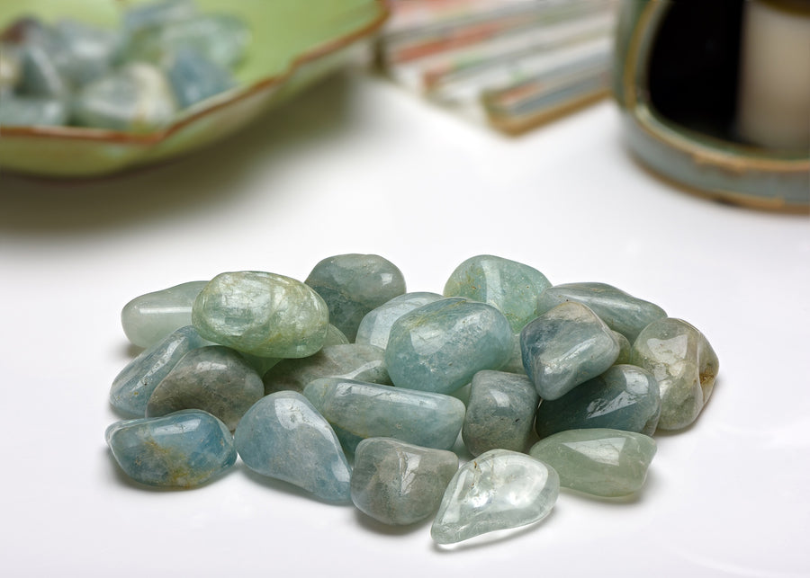 Aquamarine Blue Green Beryl Tumbled - Stone of Royalty | Crystal Gemstone Shop.