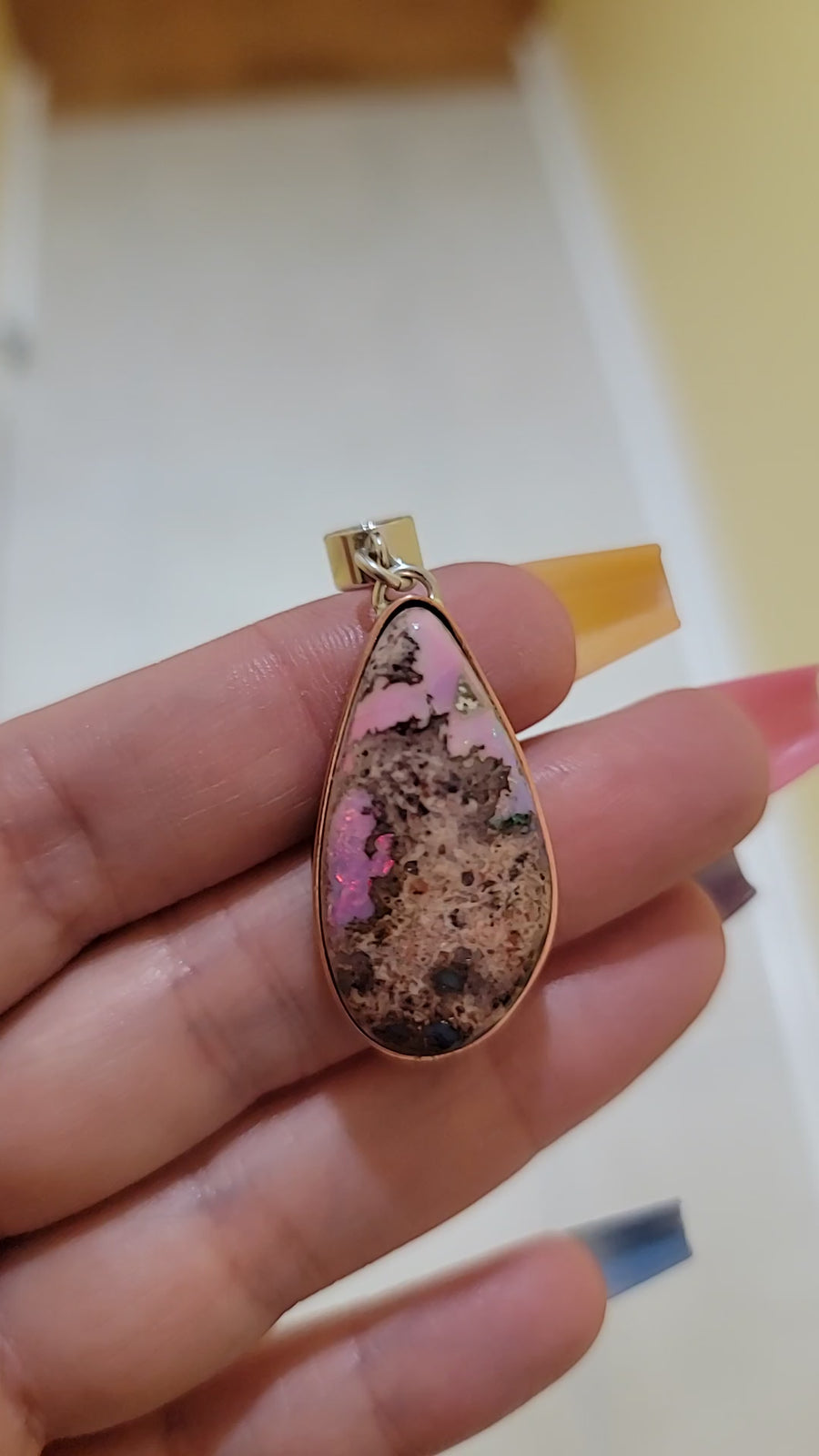 Natural Cantera Mexican Pink Purple Opal Sterling Silver & Copper Pendant - AAA Grade Opal Video