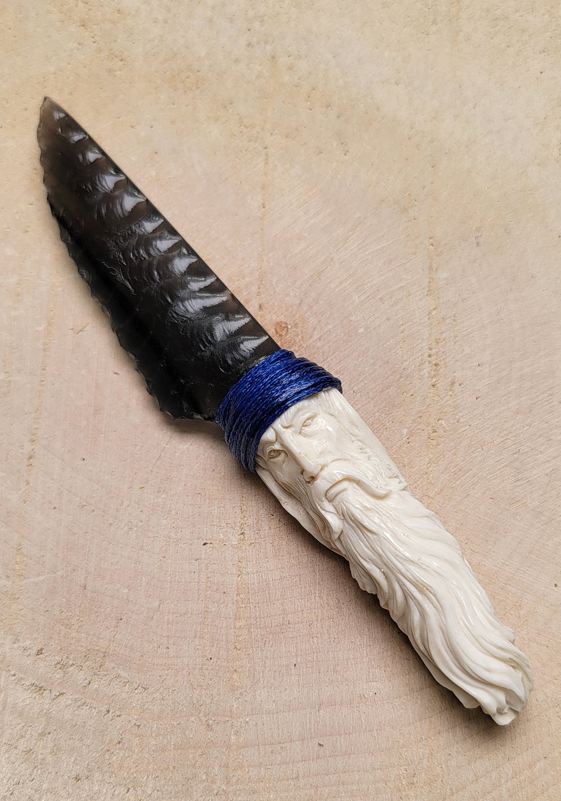 Double Flow Obsidian Polished Gemstone Blade Knife With Carved Antler Handle - Unique!