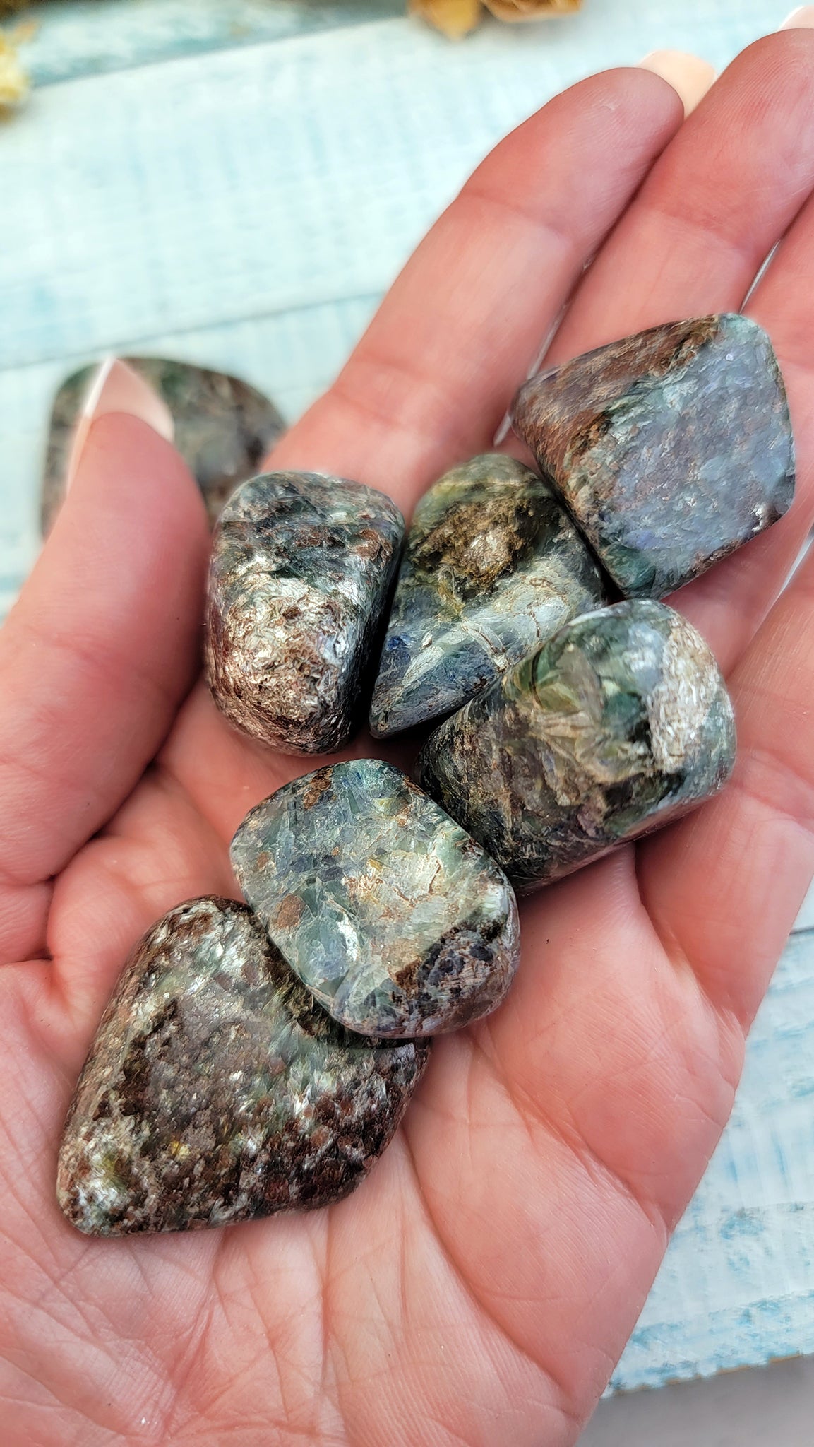 Blue-Green Kyanite Tumbled Gemstones