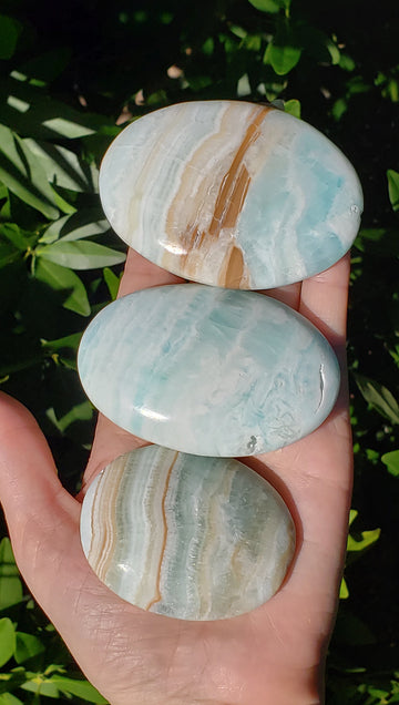 Blue Ocean Calcite Natural Palm Meditation Stone