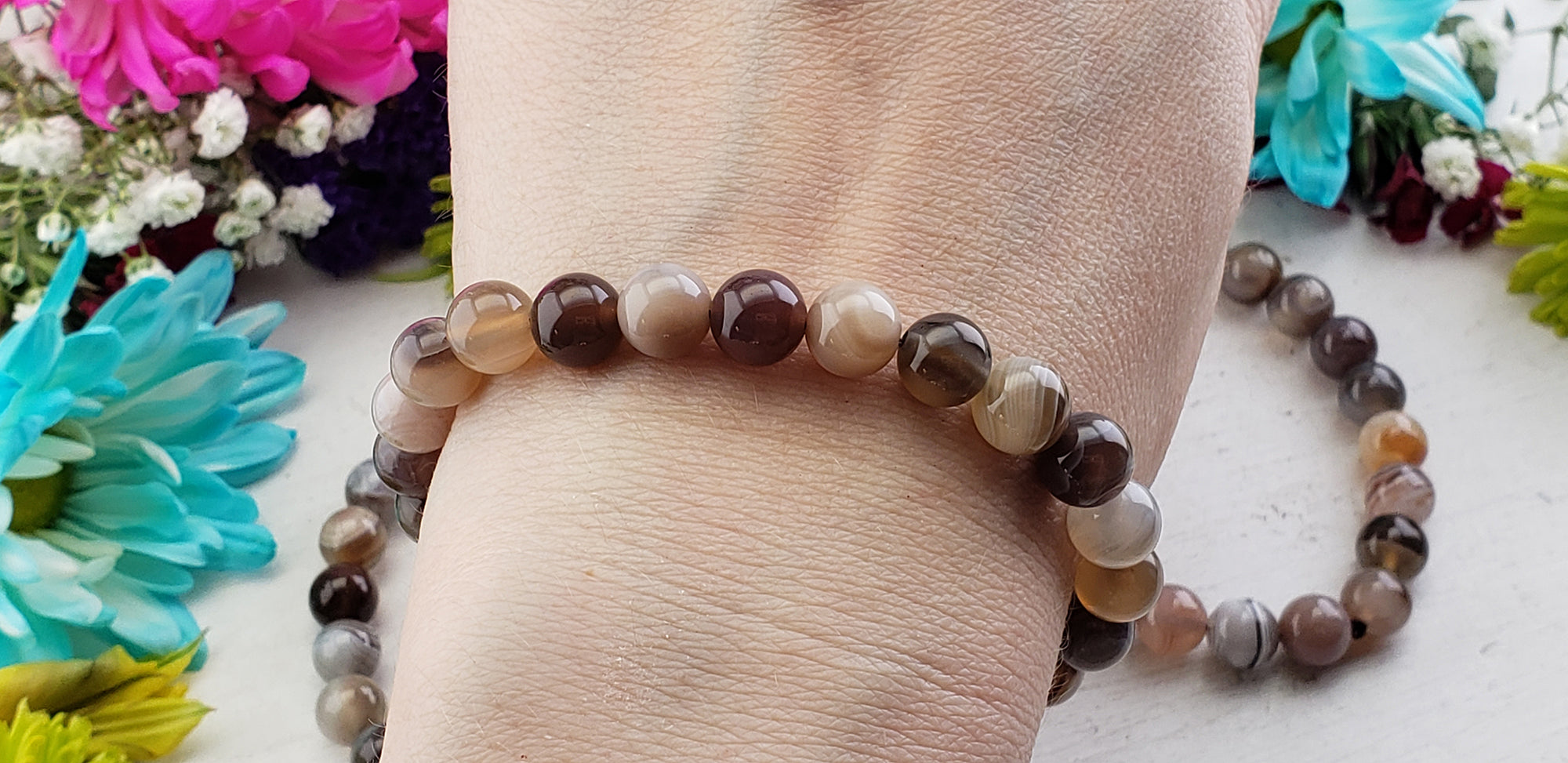 Botswana Agate Natural Gemstone 8mm Bead Bracelet | Crystal Gemstone Shop.