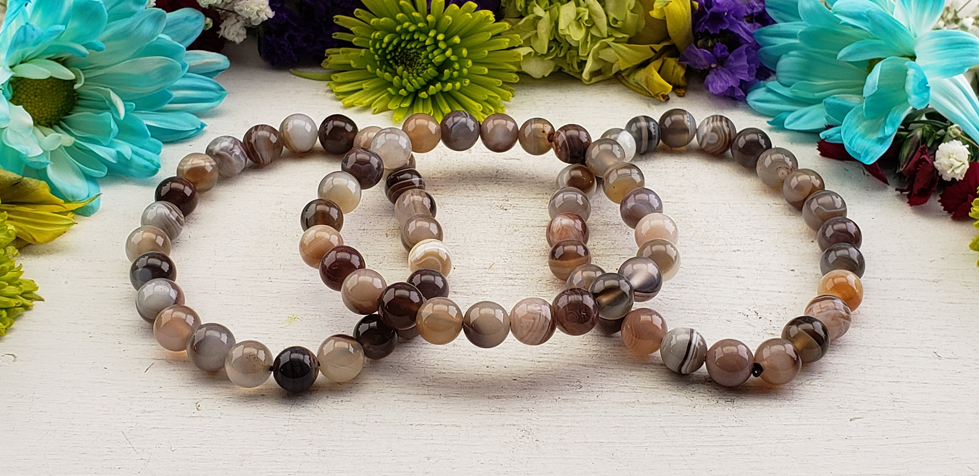 Botswana Agate Natural Gemstone 8mm Bead Bracelet | Crystal Gemstone Shop.