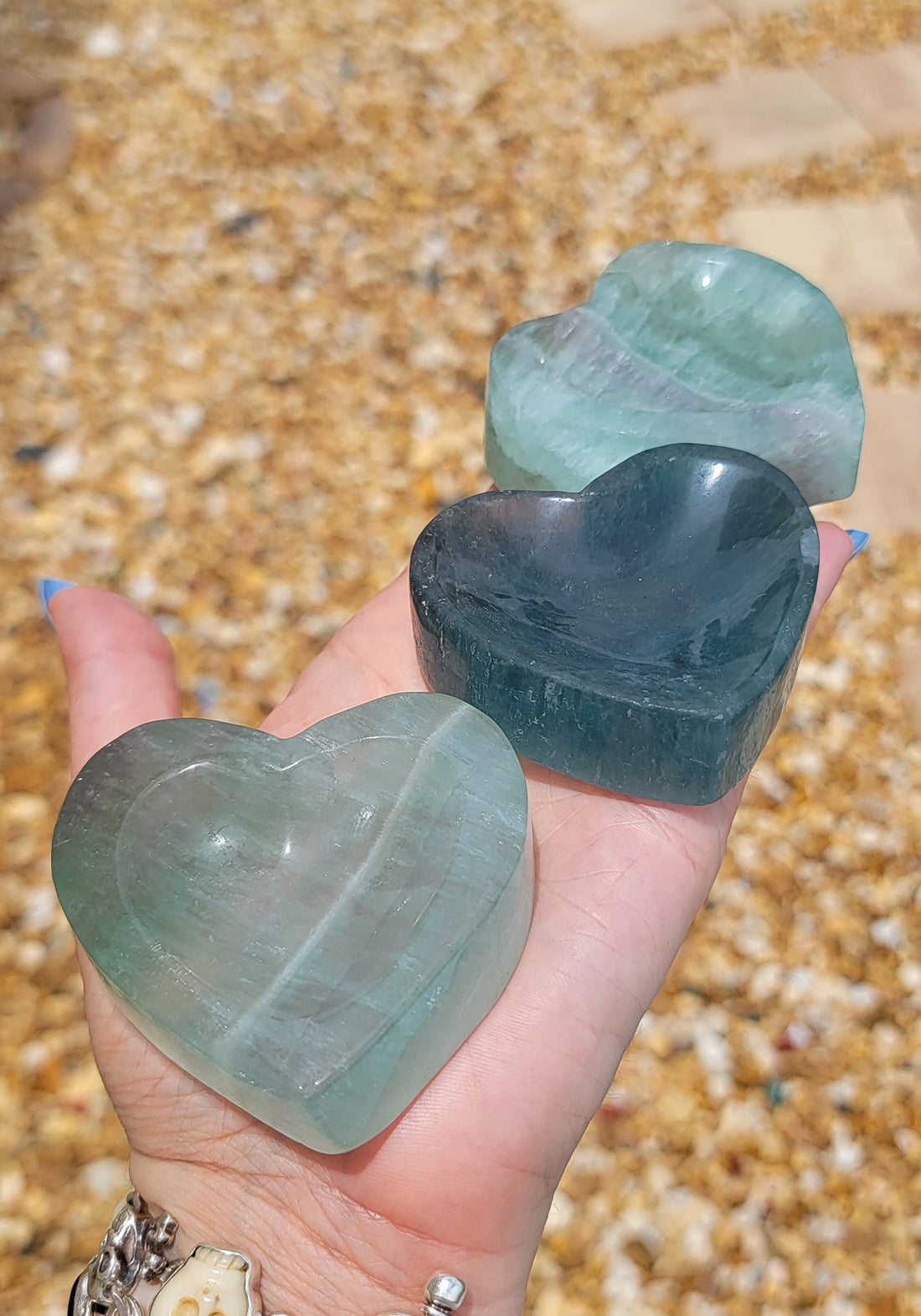 Green Fluorite Heart-Shaped Offering Vessel Dish Bowl