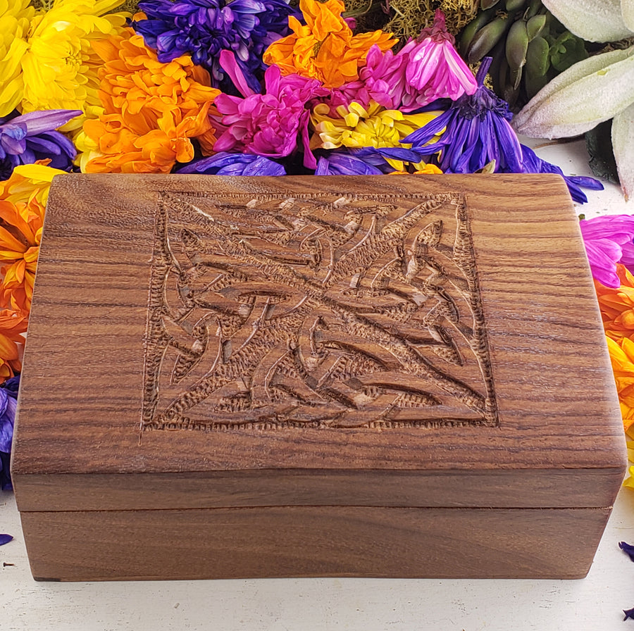 Celtic Cross Carved Wood Storage Box