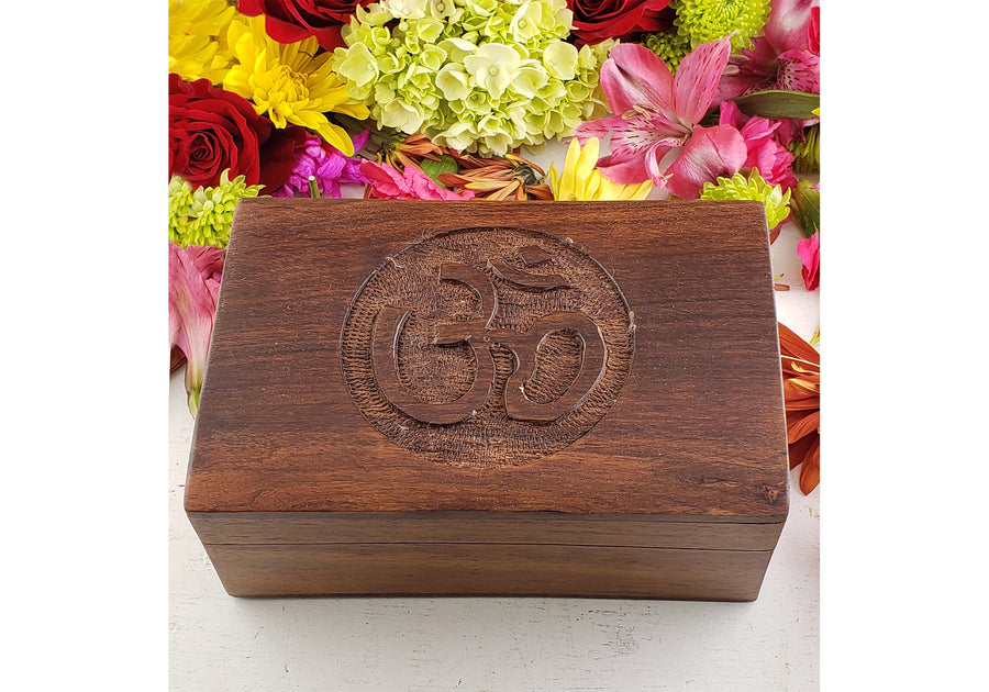Om Carved Wood Storage Box