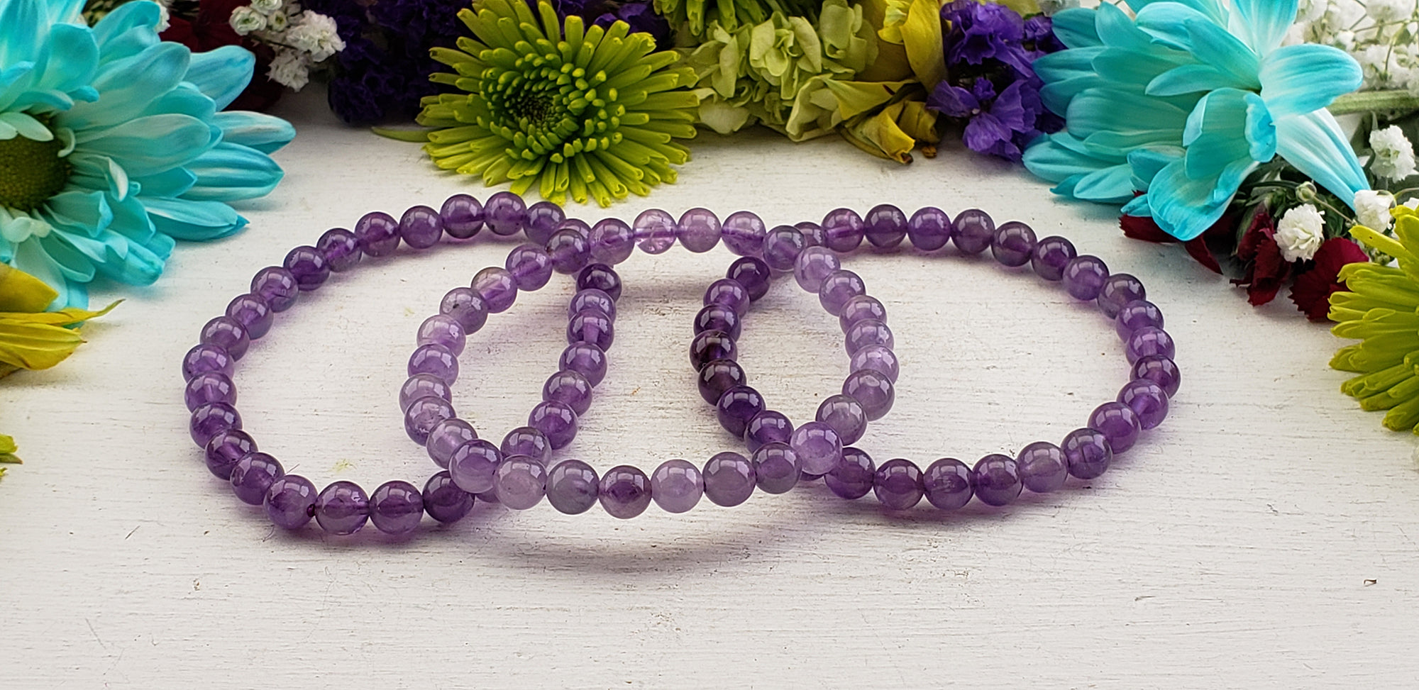 Amethyst Natural Gemstone 6-8mm Bead Bracelet | Crystal Gemstone Shop.