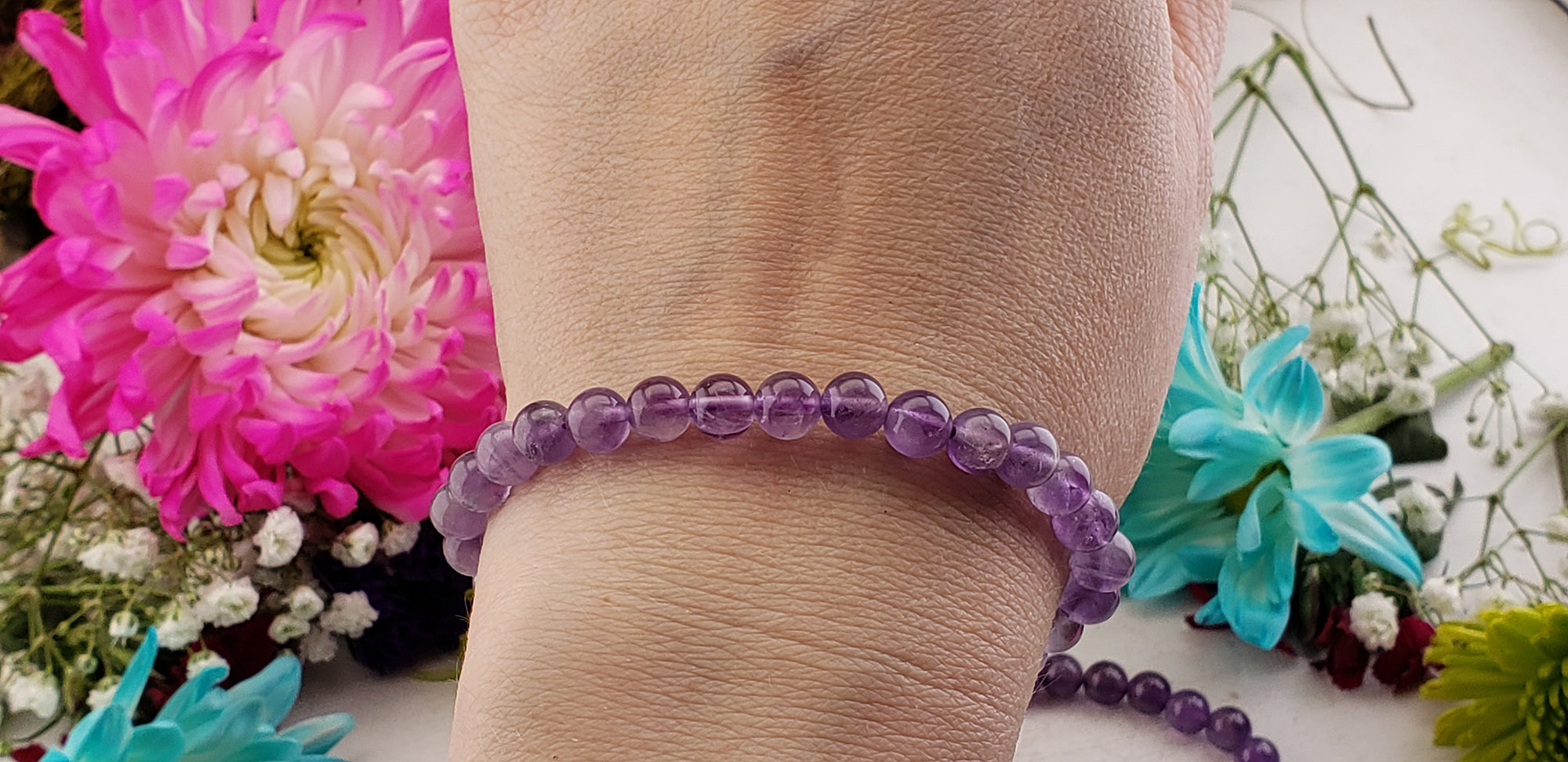 Amethyst Natural Gemstone 6-8mm Bead Bracelet | Crystal Gemstone Shop.