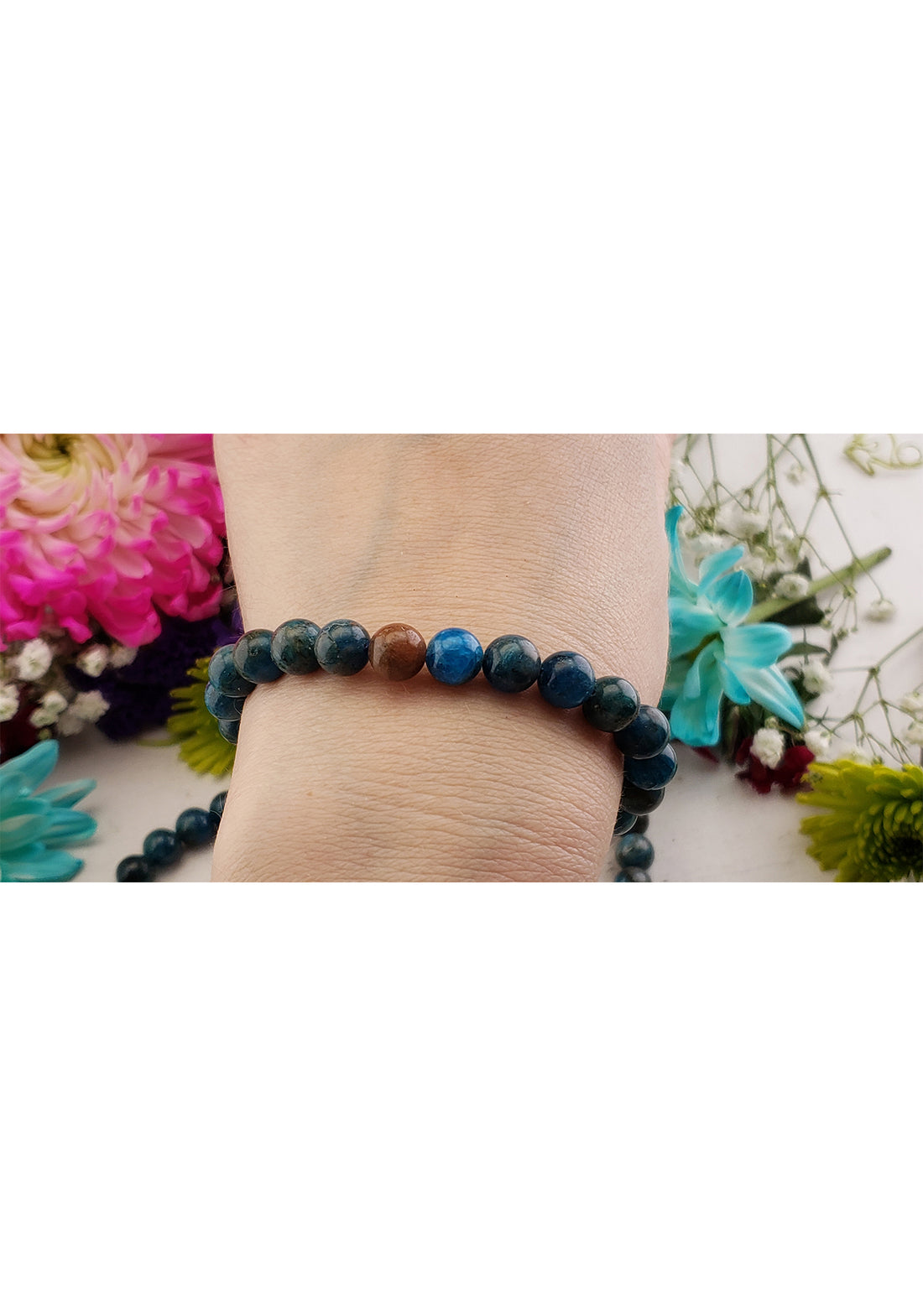 Blue Apatite Natural Gemstone 8mm Bead Bracelet 3