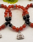 Carnelian & Onyx 8mm Gemstone with Buddha Charm Bracelet | Crystal Gemstone Shop.