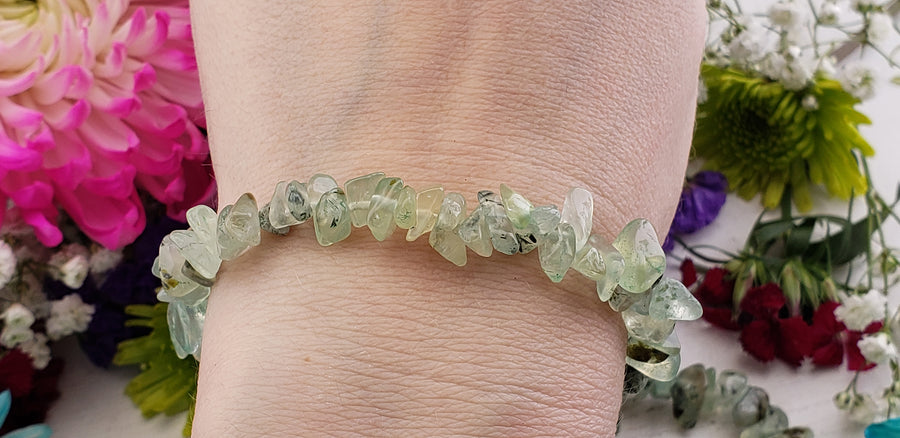Prehnite Natural Gemstone Chip Bracelet | Crystal Gemstone Shop.