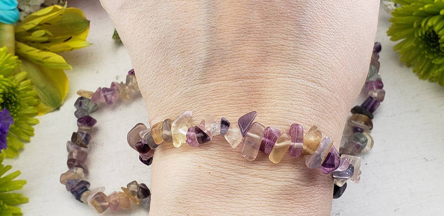 Fluorite Natural Gemstone Chip Bracelet