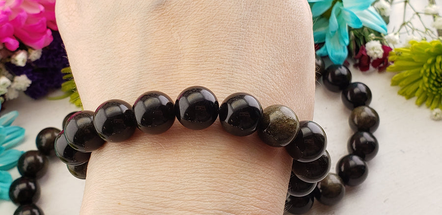 Goldsheen Obsidian Natural Gemstone 12mm Bead Bracelet