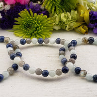 Blue Labradorite, Dumortierite, Aquamarine Natural Gemstone 6mm Bracelet | Crystal Gemstone Shop.