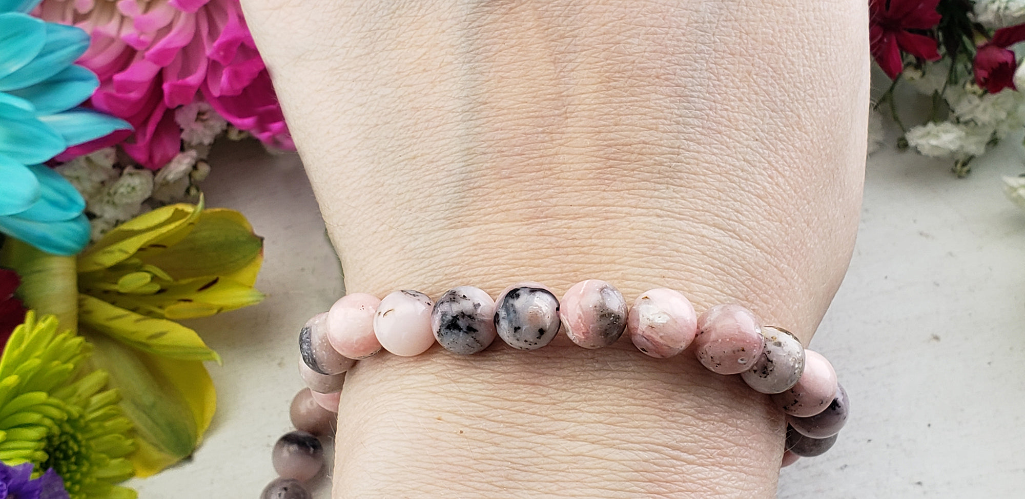 Pink Opal Natural Gemstone 8mm Bead Bracelet | Crystal Gemstone Shop.