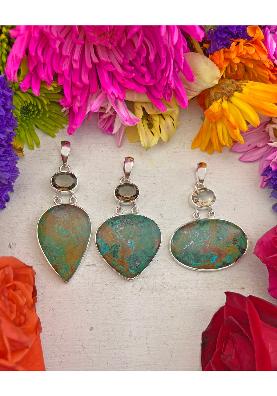 Chrysocolla Cuprite Sonora Sunset Gemstone Sterling Silver Pendant