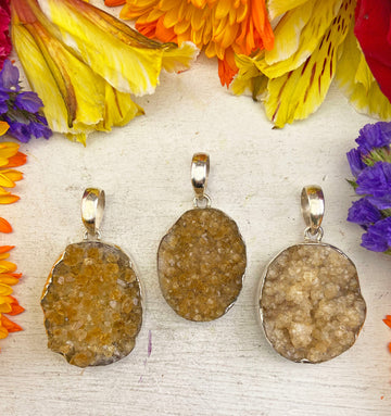 Citrine Cluster Druzy Gemstone Sterling Silver Pendant