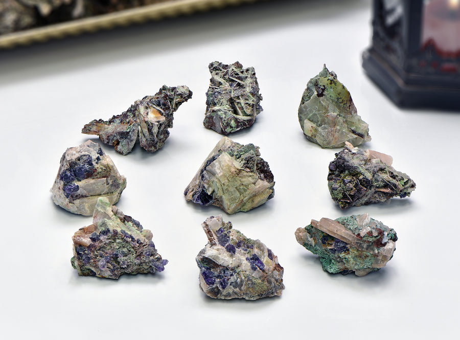 Medium Fluorite with Malachite Gemstone Natural Raw Rough Cluster