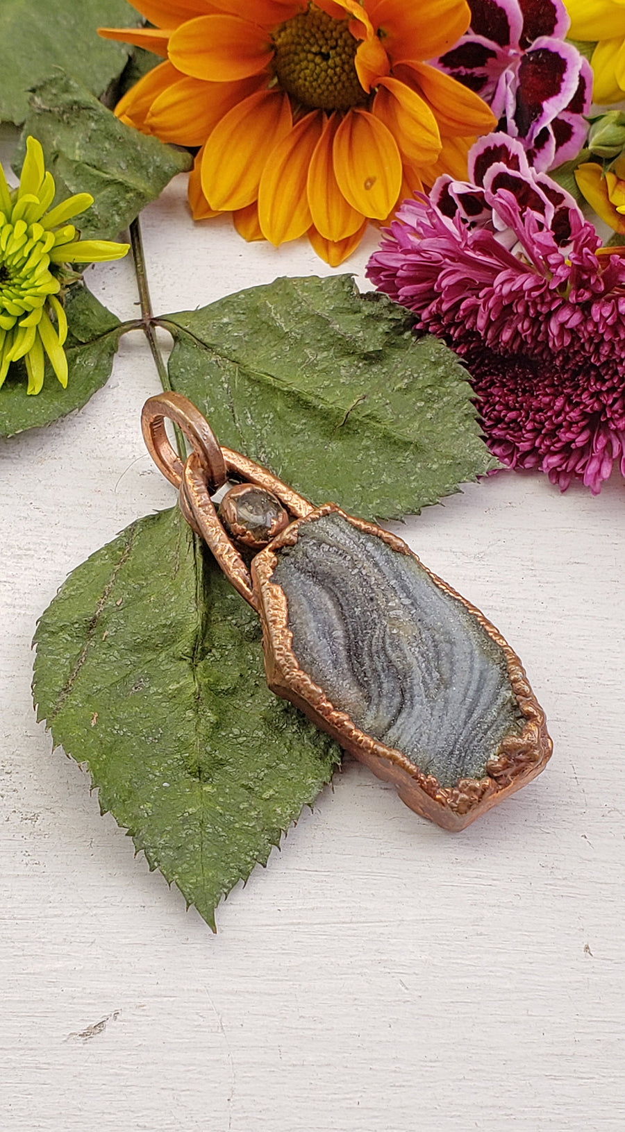 "Tethra" - Copper with Druzy Agate & Labradorite Pendant