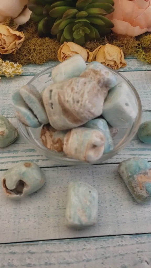 Blue Aragonite Natural Tumbled Gemstone - Natural Texture - Video